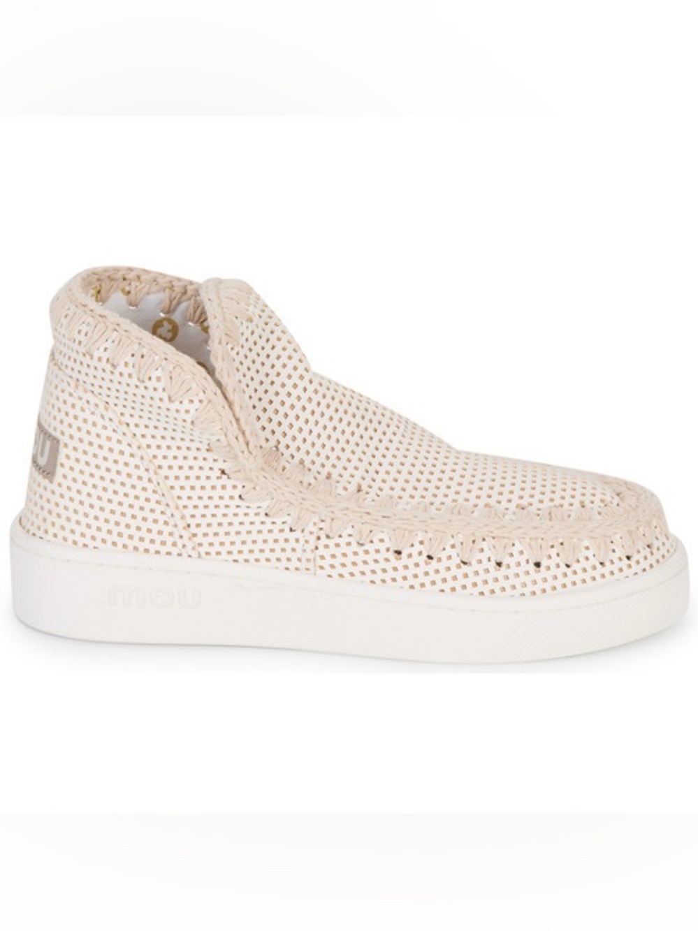 Mou Women's Eskimo Sneakers in a chalk or beige perforated leather finish Size 9